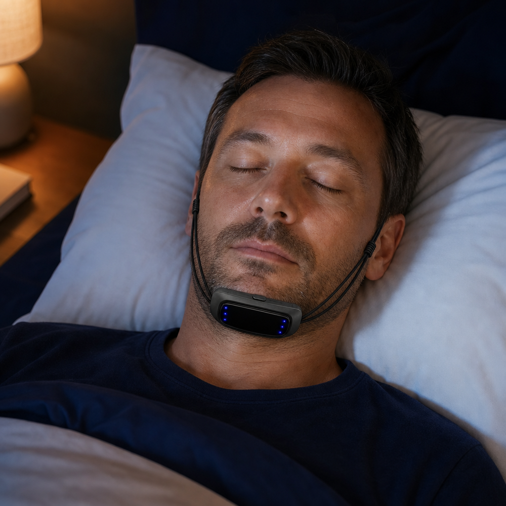 Noches Sin Ronquidos - hombre durmiendo con el dispositivo